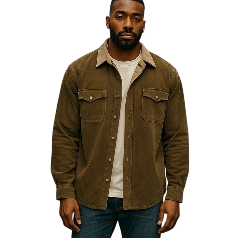 Cowboy Up Men's Brown Corduroy Long Sleeve Western Snap Front Shirt Jacket